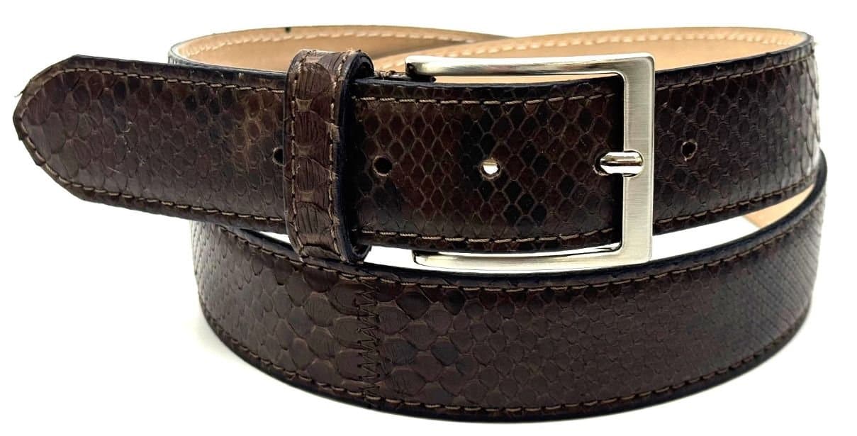 Cintura uomo in vera pelle di pitone CITES GUATEMALA, colore TESTA MORO , CHIAROSCURO, Made in Italy.
