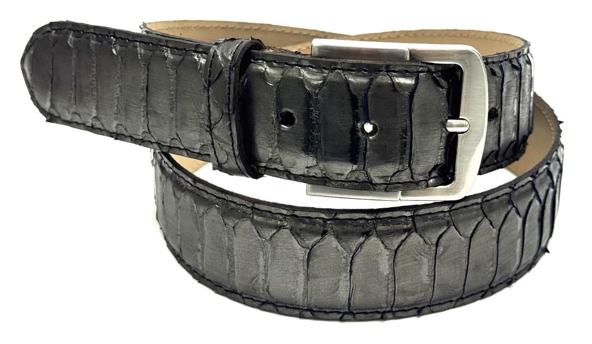 Cintura uomo in vera pelle di pitone CITES GUATEMALA, colore VERDE, CHIAROSCURO, Made in Italy