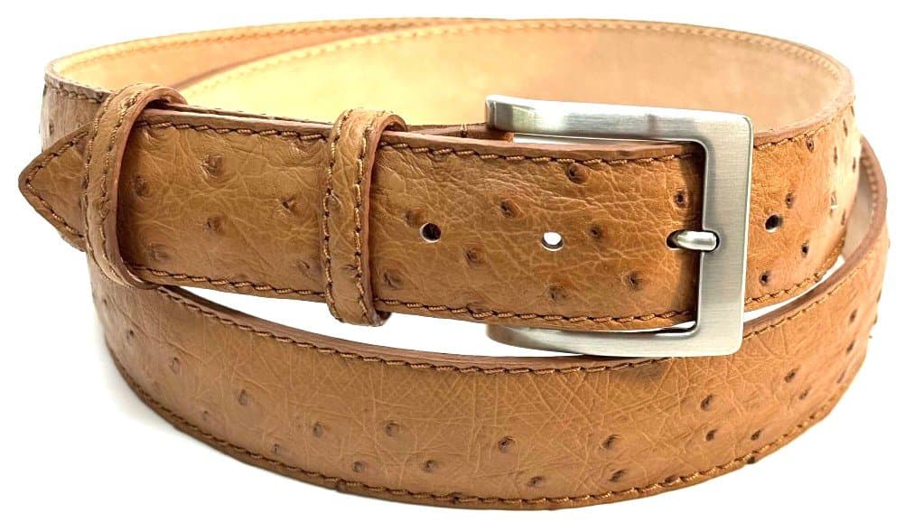 Cintura uomo in vera pelle di struzzo, ACCARA , CITES, colore miele, SANTINI, Made in Italy