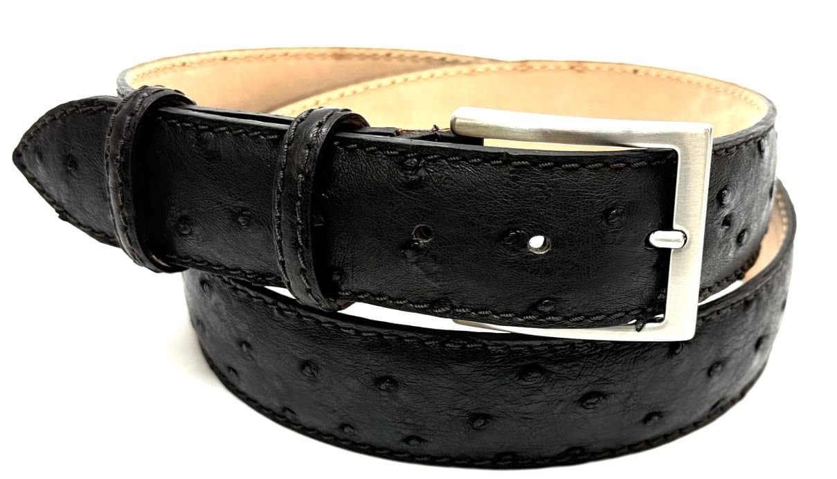 Cintura uomo in vera pelle di struzzo, ACCARA , CITES, colore NERO, SANTINI, Made in Italy (Cintura)