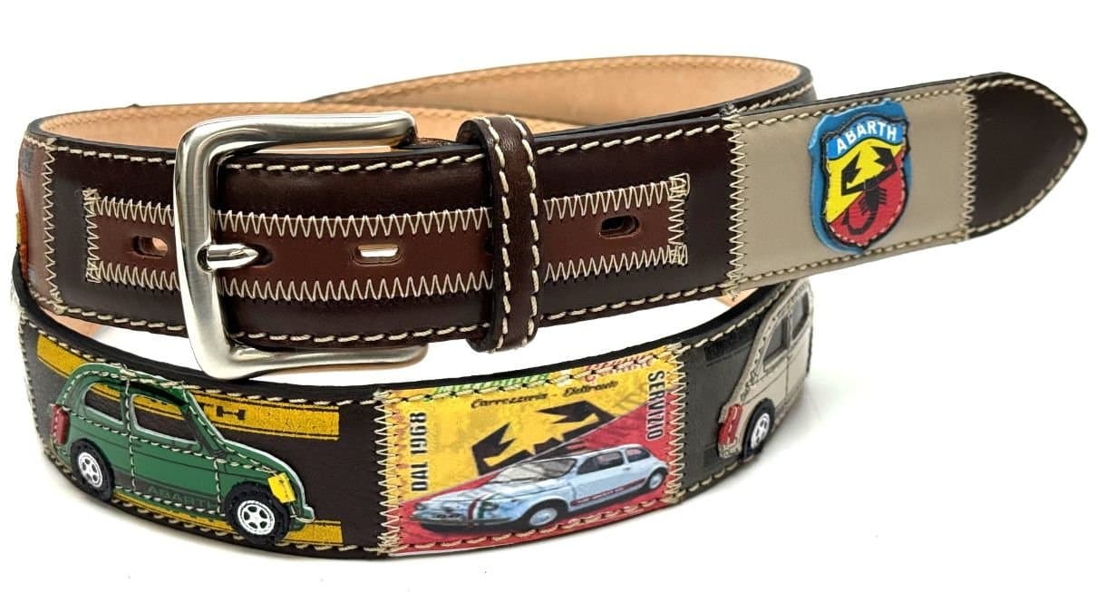 Cintura vintage uomo in vera pelle DUBAI, colore MULTICOLOR, cucite a mano in pelle, con applicazioni macchine pelle, SANTINI, Made in Italy