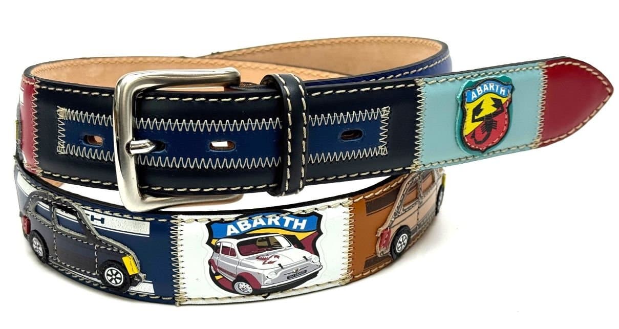 Cintura vintage uomo in vera pelle DUBAI, colore MULTICOLOR, cucite a mano in pelle, con applicazioni macchine pelle, SANTINI, Made in Italy