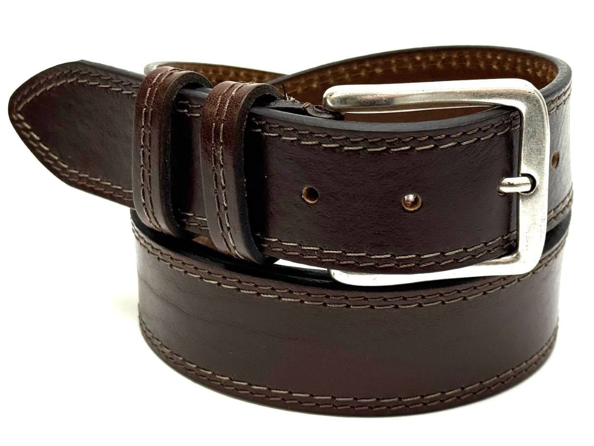 Cintura uomo in vera pelle GUBBIO, colore MARRONE, CHIAROSCURO, Made in Italy