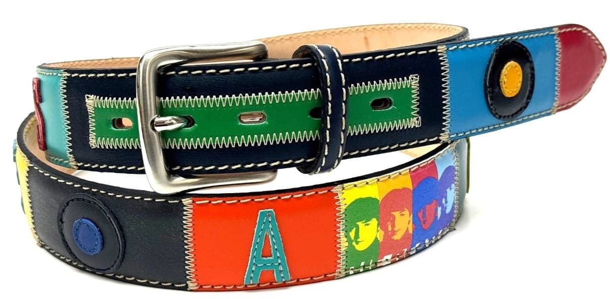Genuine leather belt for man KINGSTON DISCO MUSIC, color MULTICOLOR, hand-sewn BEATLES with musical details, with applications in leather, SANTINI, MADE IN ITALY
