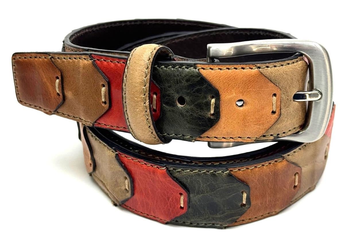 Cintura uomo in vera pelle LODI, colore MULTICOLORE, EMPORIUM ITALY, Made in Italy
