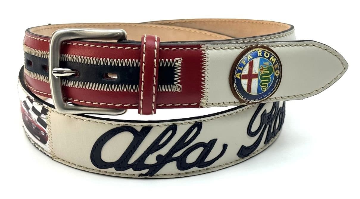 Cintura vintage uomo in vera pelle MILANO, colore MULTICOLOR, cucite a mano in pelle, con applicazioni macchine in pelle, SANTINI, Made in Italy.