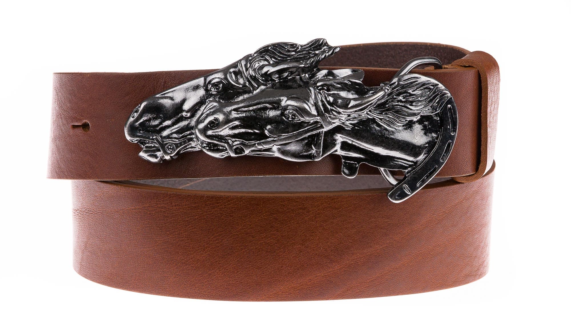 Cintura in vera pelle CHIAROSCURO mod. GENOVA - CAVALLO, colore MARRONE, fibbia speciale brunito, Made in Italy