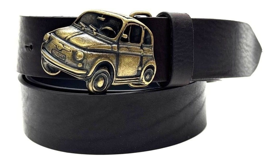 Cintura uomo in vera pelle CHIAROSCURO mod. GENOVA colore NERO, fibbia speciale con macchina, Made in Italy