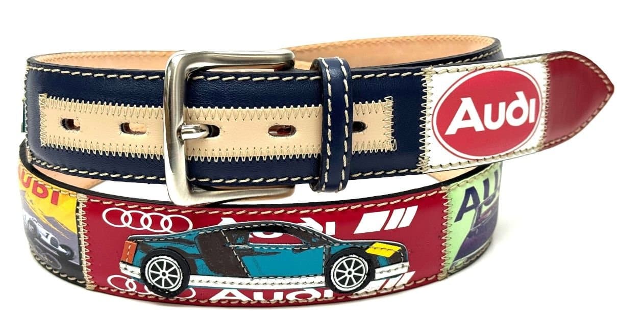 Cintura vintage uomo in vera pelle MONACO, A1, colore MULTICOLOR, cucite a mano in pelle, con applicazioni auto in pelle, SANTINI, Made in Italy (Cintura)