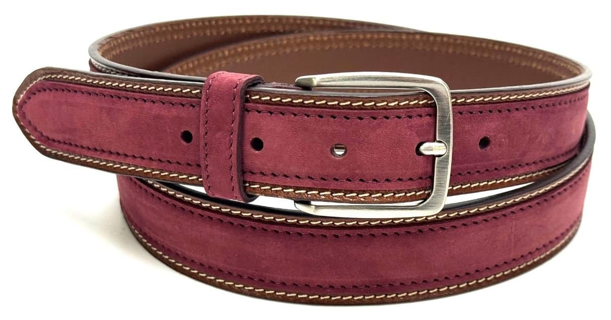 Genuine leather belt for man MONTECCHIO, BURGUNDY COLOR , CHIAROSCURO, MADE IN ITALY