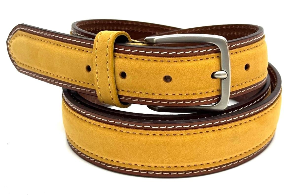 Genuine leather belt for man MONTECCHIO, color YELLOW , CHIAROSCURO, MADE IN ITALY