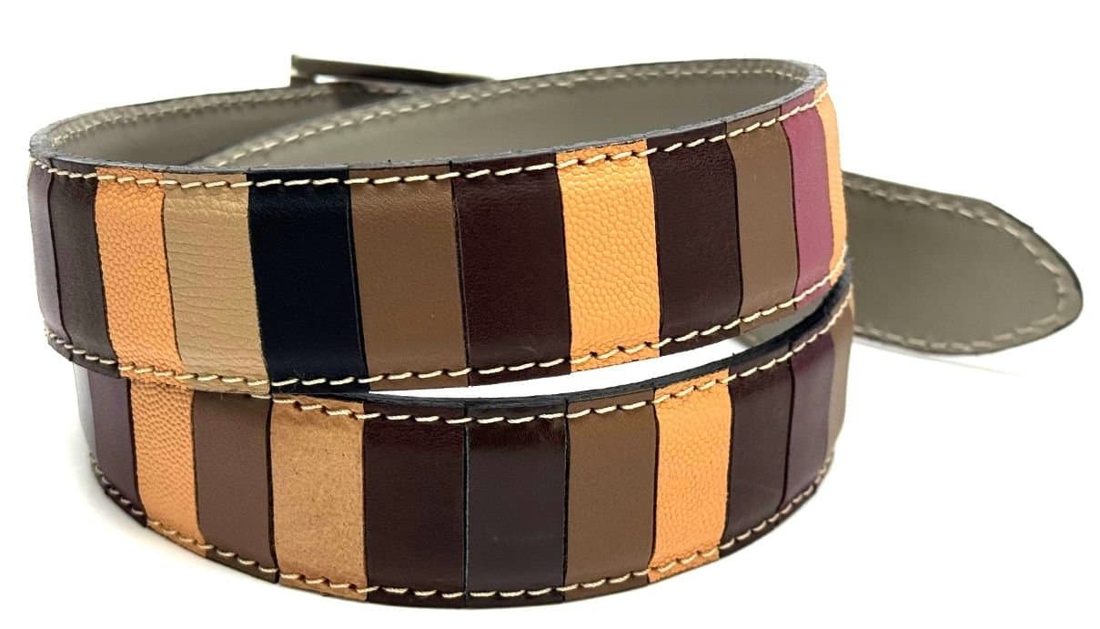 Cintura uomo in vera pelle NARNI, MULTICOLORE NERO, realizzata artigianalmente da Chiaroscuro, Made in Italy.