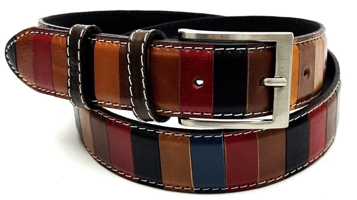 Cintura uomo in vera pelle NARNI, MULTICOLORE, CHIAROSCURO, Made in Italy.