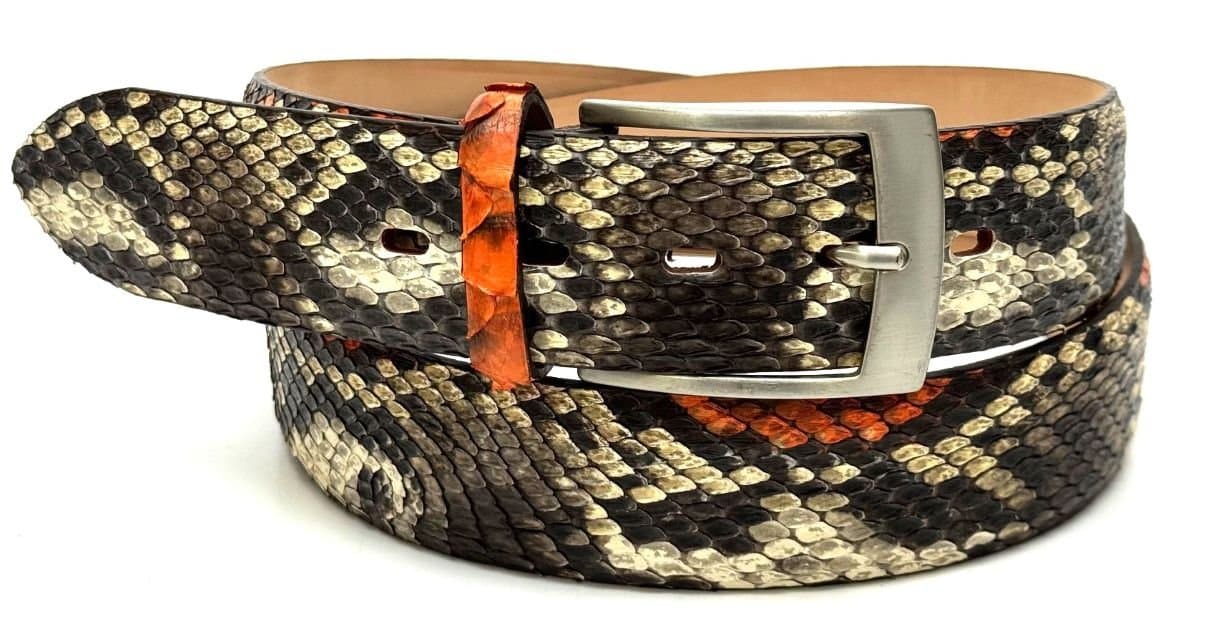 Mens python real leather belt mod. BEIRUT, CITES, color brown and grey