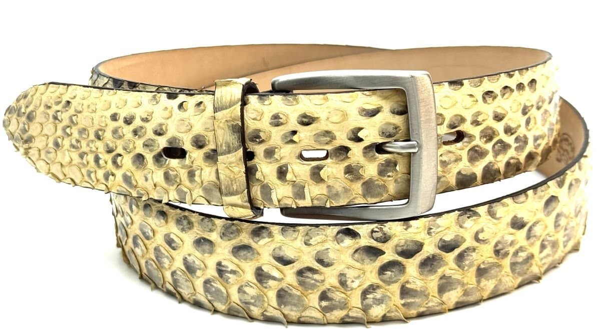 Cintura uomo in vera pelle pitone ELIO ZAGATO mod. BEIRUT, CITES, colore beige Made in Italy