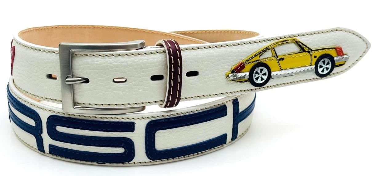 Cintura vintage uomo in vera pelle STOCCARDA, colore BIANCO / MULTICOLOR, cucite a mano in pelle, con applicazioni in pelle, SANTINI, Made in Italy (Cintura)