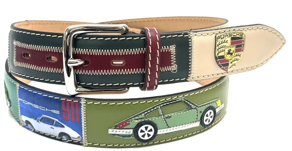 Cintura vintage uomo in vera pelle STOCCARDA, colore MULTICOLOR, cucite a mano in pelle, con applicazioni auto in pelle, SANTINI, Made in Italy