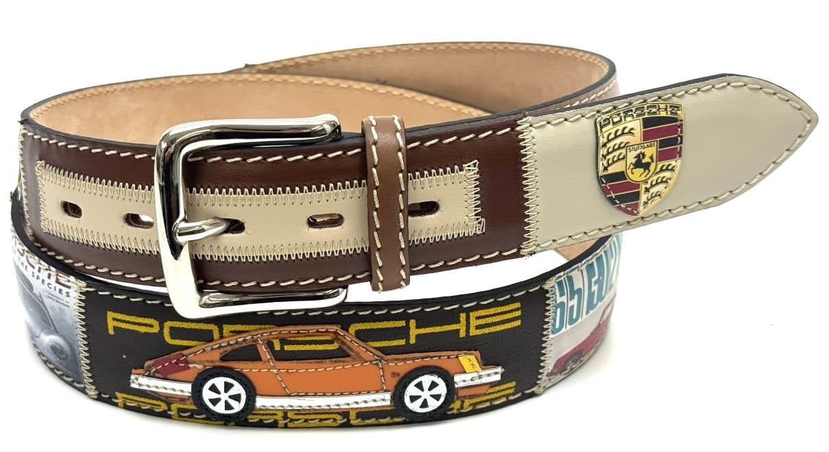 Cintura vintage uomo in vera pelle STOCCARDA, colore MULTICOLOR, cucite a mano in pelle, con applicazioni auto in pelle, SANTINI, Made in Italy.