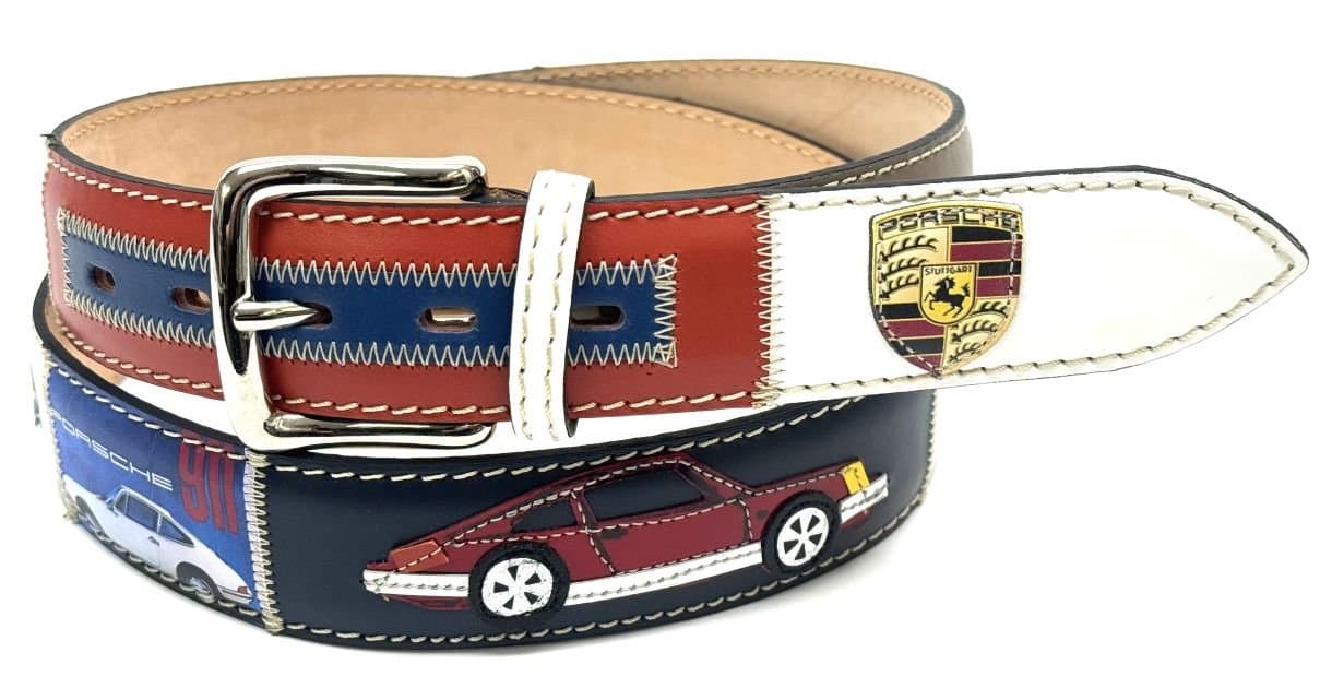 Cintura vintage uomo in vera pelle STOCCARDA, colore MULTICOLOR, cucite a mano in pelle, con applicazioni auto in pelle, SANTINI, Made in Italy.