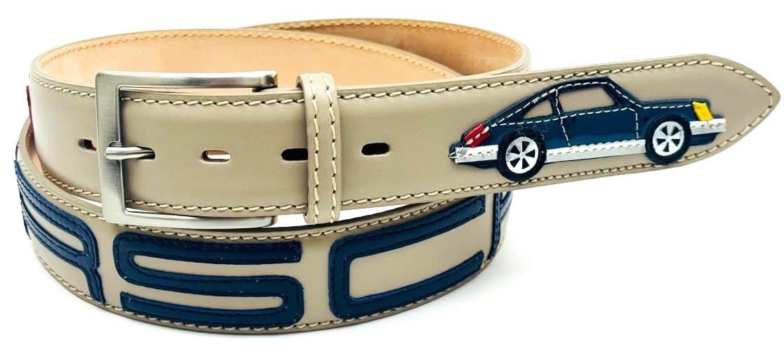 Cintura vintage uomo in vera pelle STOCCARDA, colore TAUPE / MULTICOLOR, cucite a mano in pelle, con applicazioni in pelle, SANTINI, Made in Italy. (Cintura)