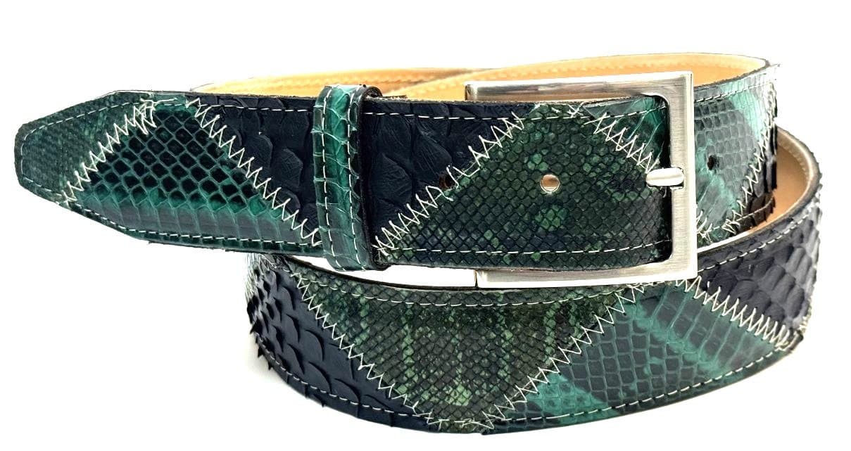 Cintura uomo TRIPOLI C57 vera pelle pitone, VERDE, CITES CHIAROSCURO, Made in Italy