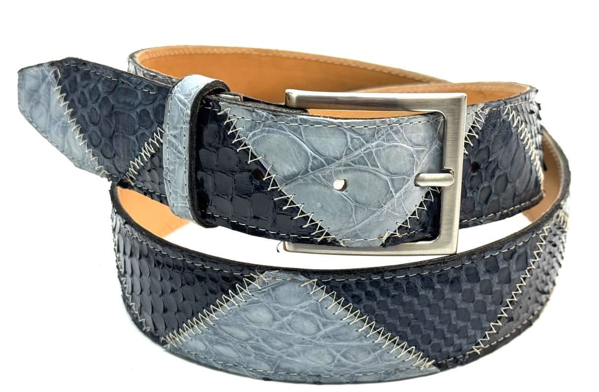 Cintura uomo TRIPOLI vera pelle pitone, NERO/ROCCIA, CITES CHIAROSCURO, Made in Italy
