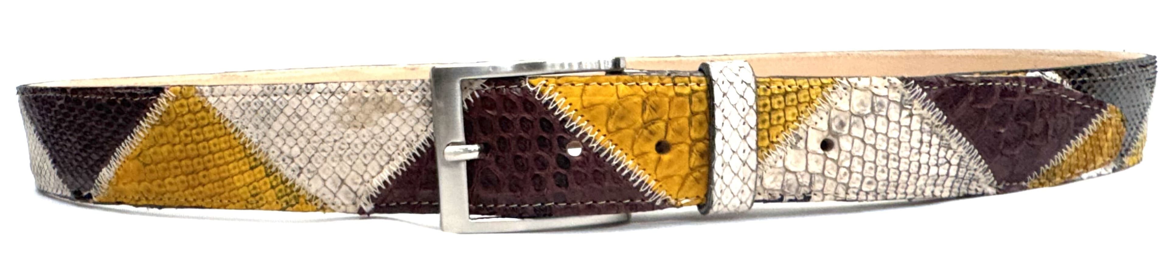 Cintura uomo TRIPOLI C47, vera pelle di pitone, GIALLO/NERO/BEIGE CITES, CHIAROSCURO, Made in Italy