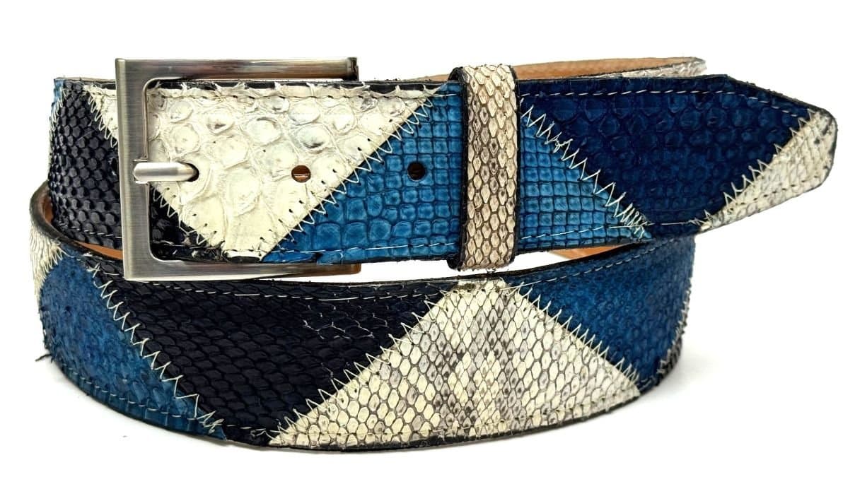Cintura uomo TRIPOLI C50,vera pelle pitone, BLU/AZZURRO/ROCCIA, CITES CHIAROSCURO, Made in Italy