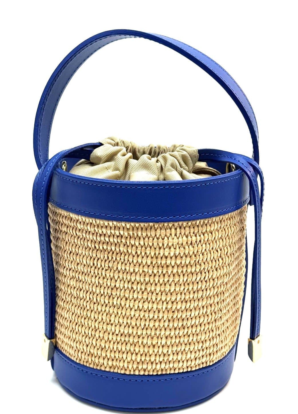 Borsa small a mano / a tracolla da donna in vera pelle / rafia CIRILLA, colore BLU, CHIAROSCURO, Made in Italy