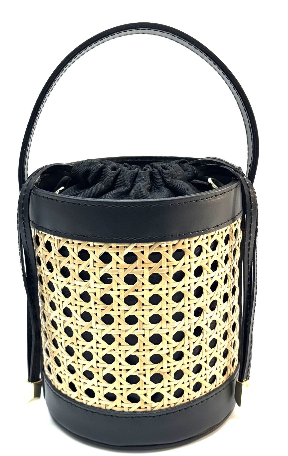 Borsa small a mano / a tracolla da donna in vera pelle / rafia CIRILLA, colore NERO, CHIAROSCURO, Made in Italy