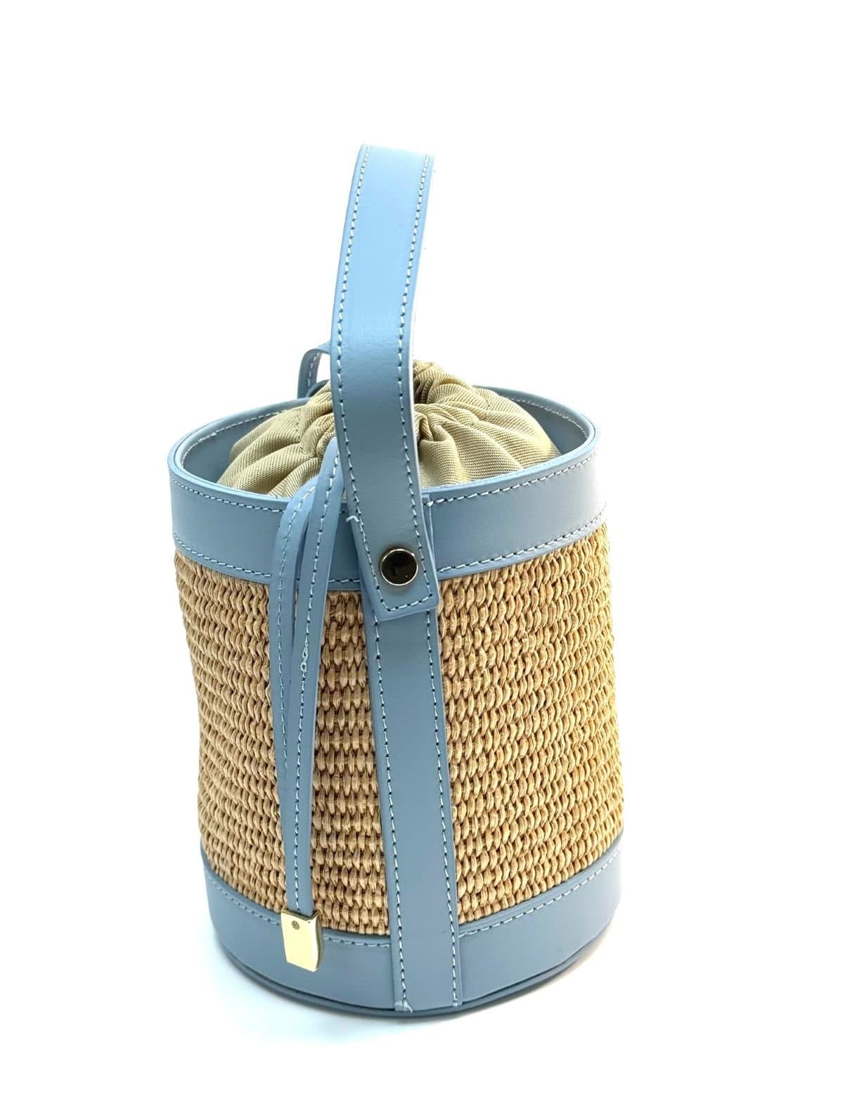 Borsa small a mano / a tracolla da donna in vera pelle / rafia CIRILLA, colore AZZURRO, CHIAROSCURO, Made in Italy