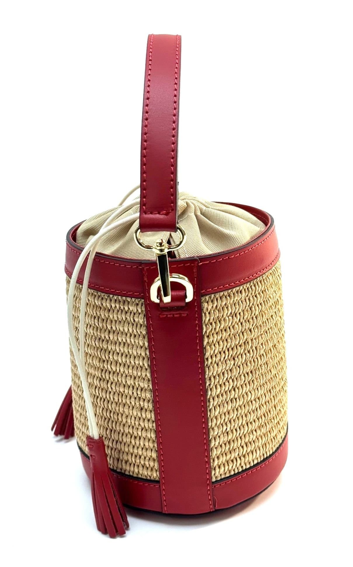 Borsa small a mano / a tracolla da donna in vera pelle / rafia CIRILLA, colore ROSSO, CHIAROSCURO, Made in Italy