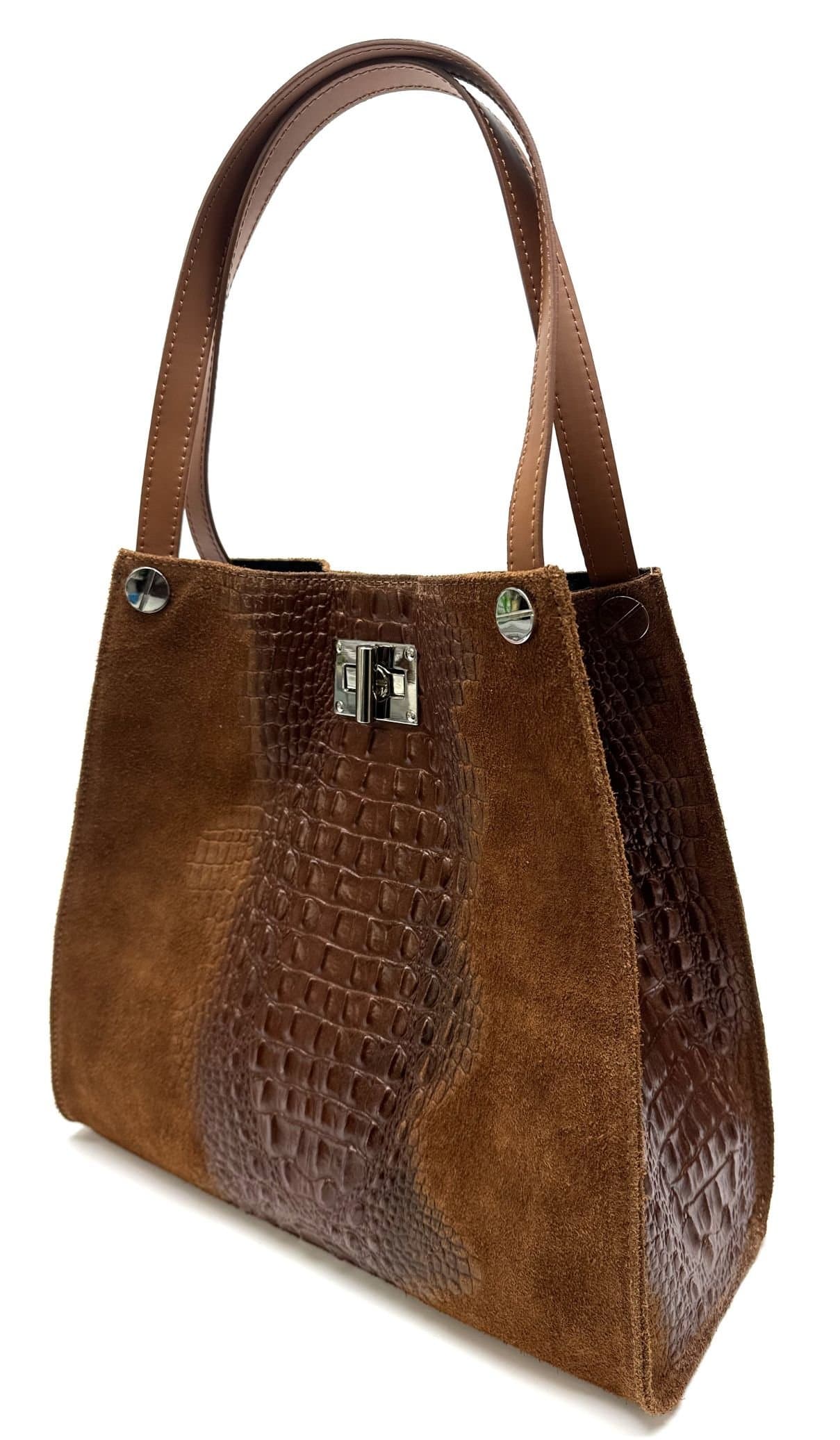 CORINNE: borsa donna a spalla, semirigida, pelle morbida, colore: MARRONE, Made in Italy