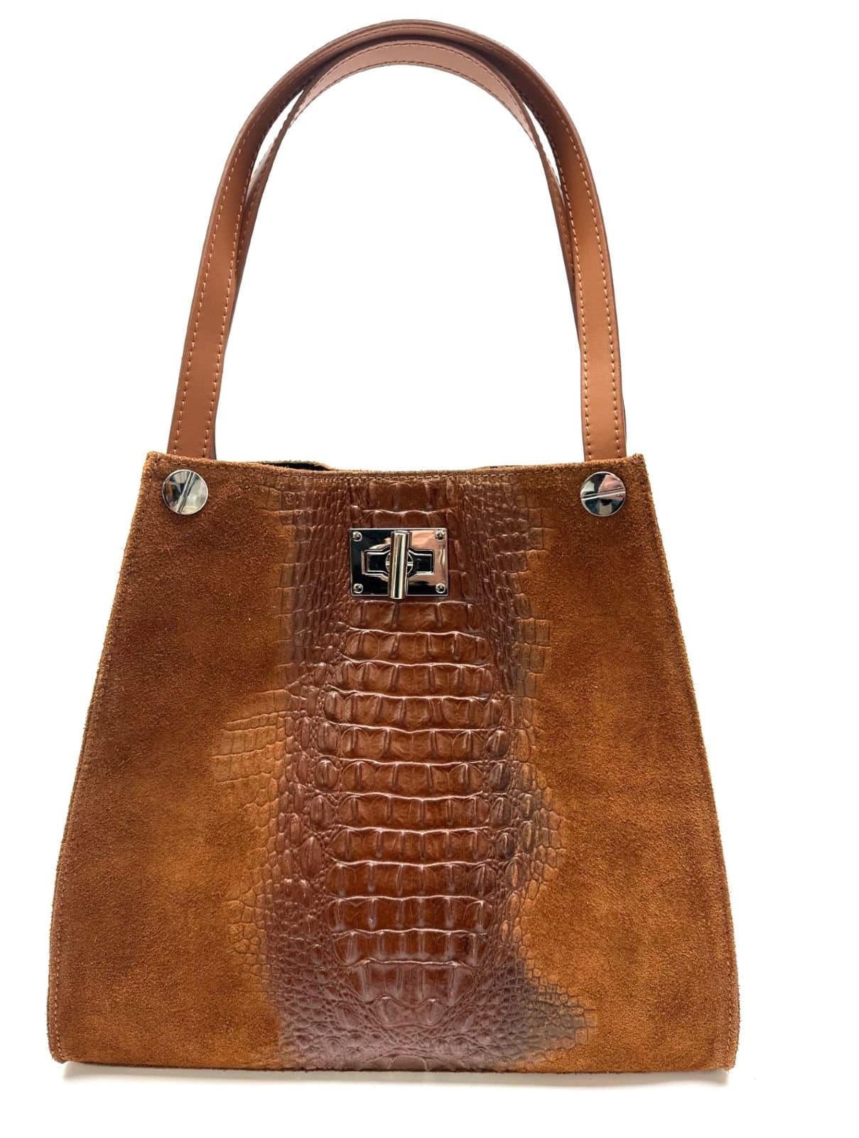 CORINNE: ladies shoulder bag, semi-rigid, soft leather, color: BROWN, Made in Italy