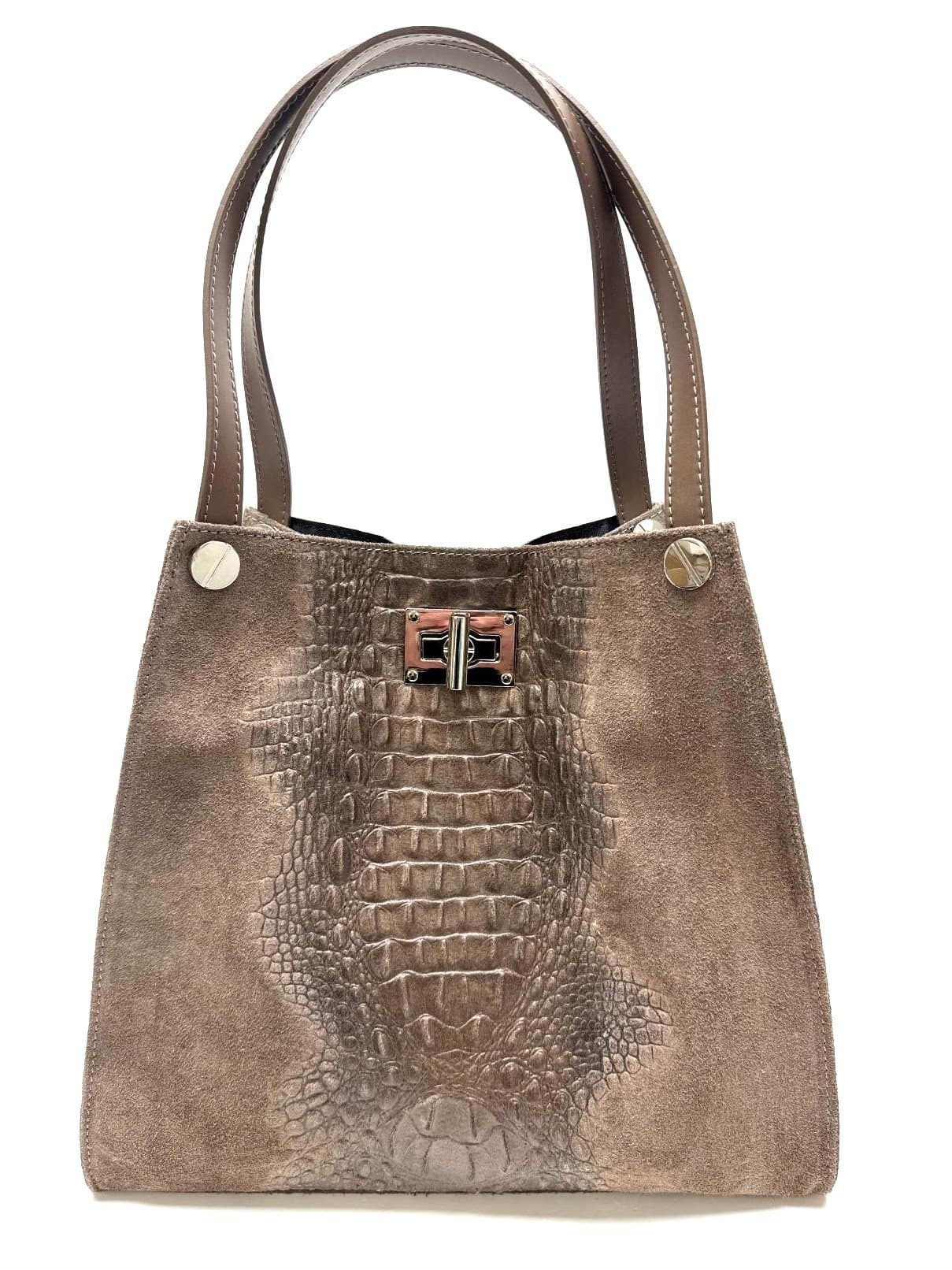 CORINNE: borsa donna a spalla, semirigida, pelle morbida, colore: TAUPE, Made in Italy