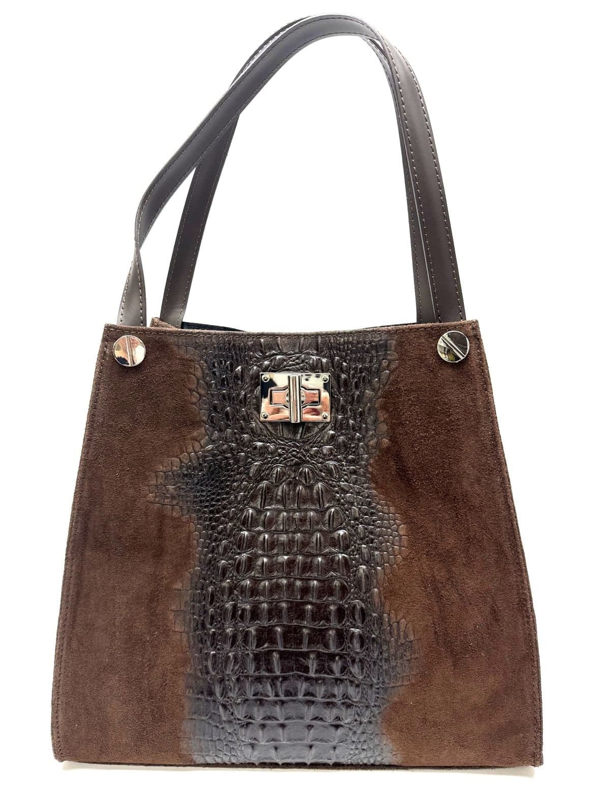 CORINNE: borsa donna a spalla, semirigida, pelle morbida, colore: TESTA MORO, Made in Italy