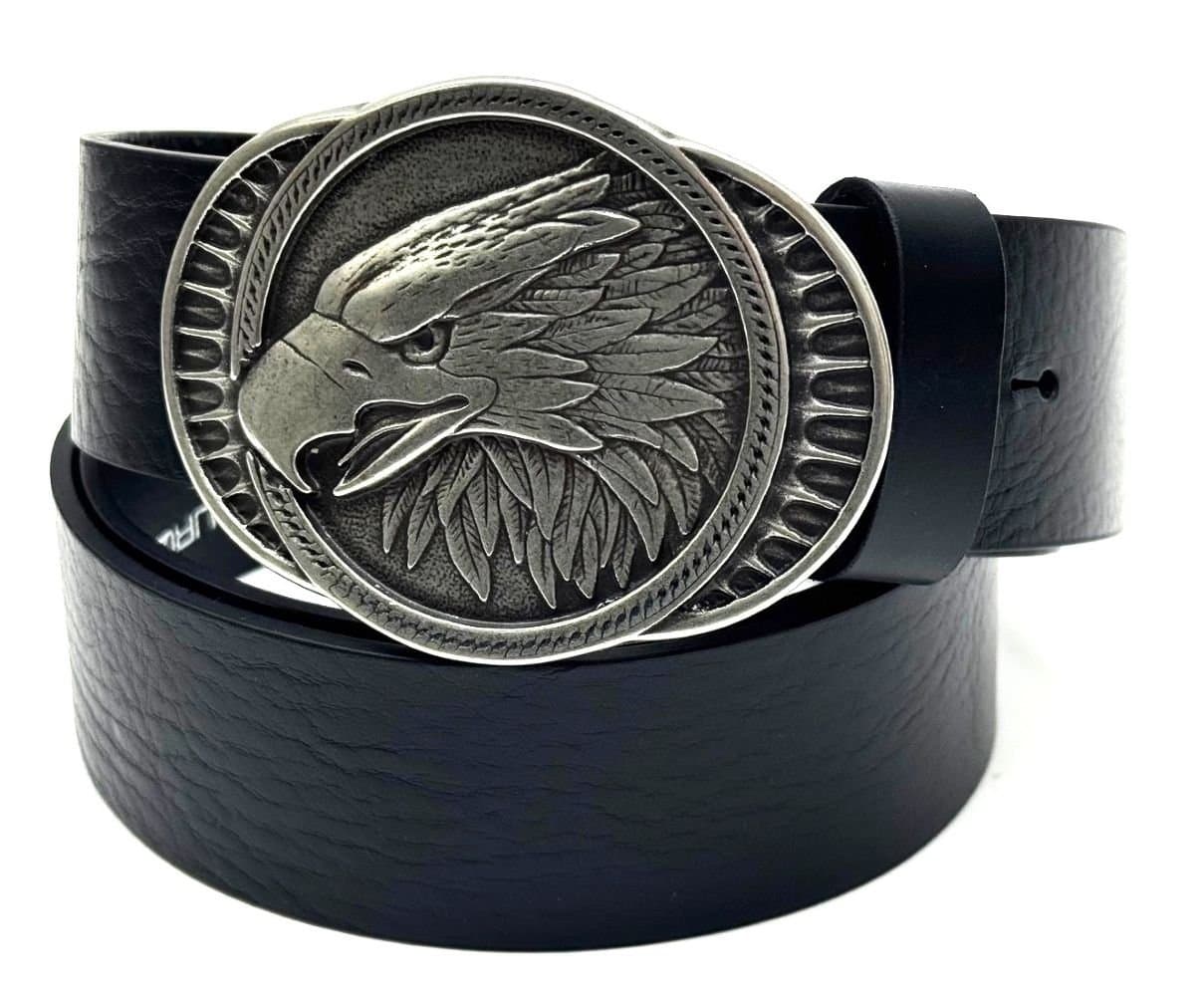 Cintura in vera pelle da uomo DENVER - AQUILA, colore NERO, fibbia speciale, CHIAROSCURO, Made in Italy