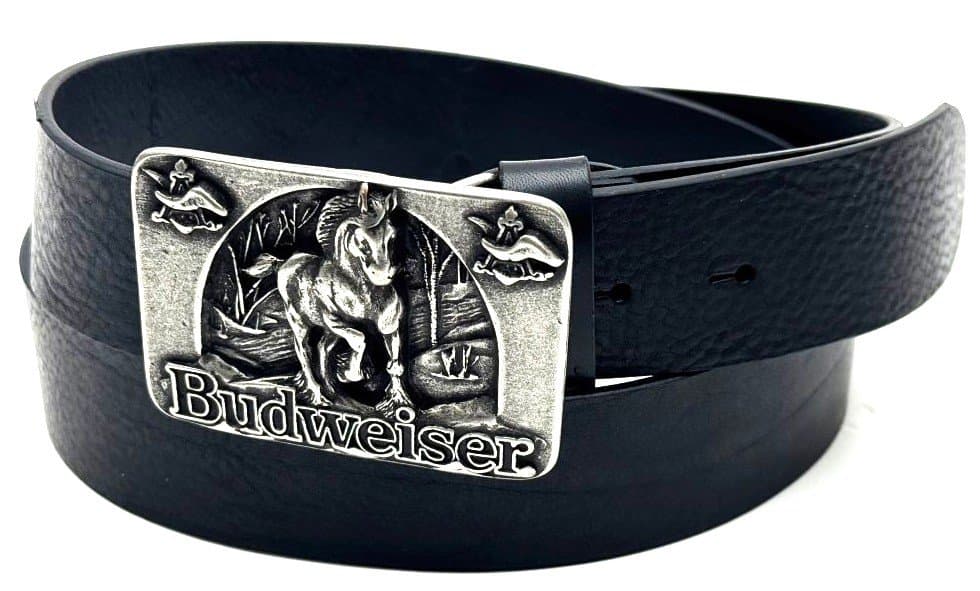 Cintura in vera pelle da uomo DENVER - BUDWEISER, colore NERO, fibbia speciale, CHIAROSCURO, Made in Italy