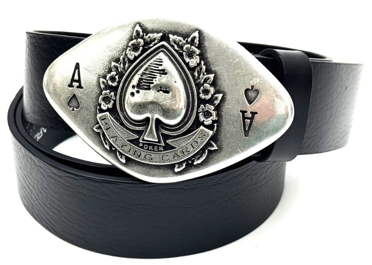 Cintura in vera pelle da uomo DENVER - ASSO CUORI, colore NERO, fibbia speciale, CHIAROSCURO, Made in Italy