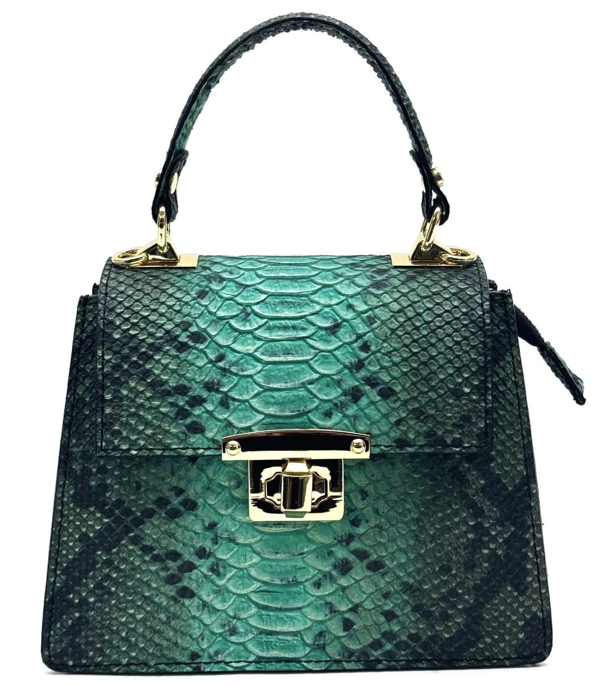 Borsa small a mano / a tracolla da donna in vera pelle EVELINA, colore AZZURRO, CHIAROSCURO, Made in Italy
