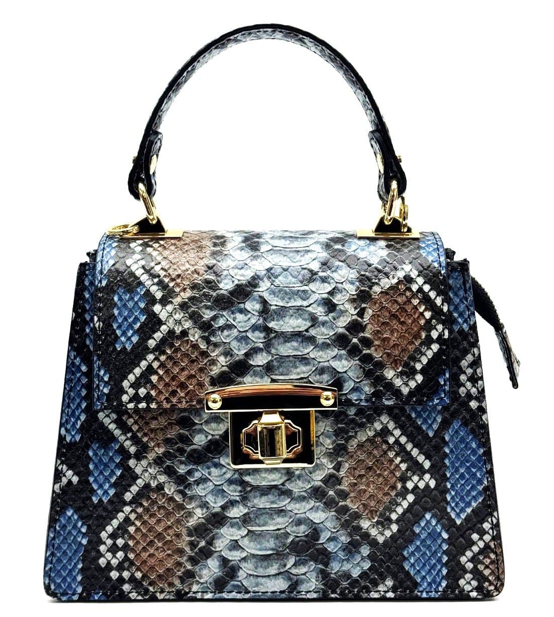 Borsa small a mano / a tracolla da donna in vera pelle EVELINA, colore BLU, CHIAROSCURO, Made in Italy
