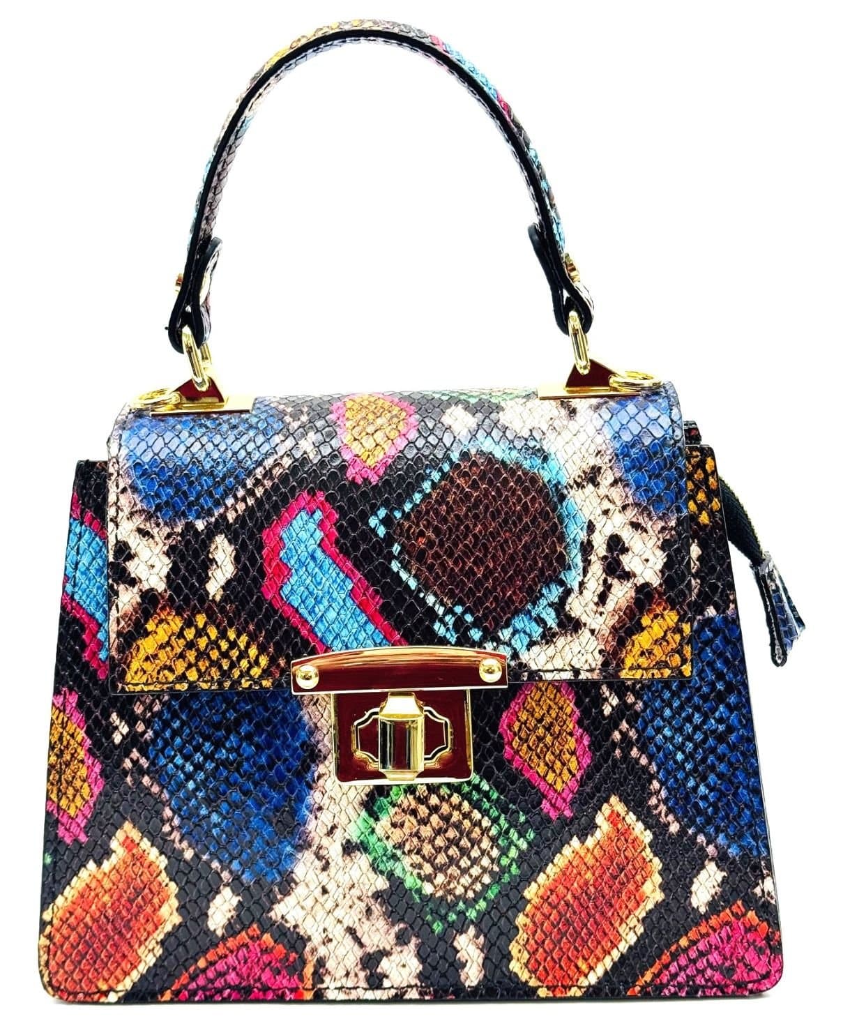 Borsa small a mano / a tracolla da donna in vera pelle EVELINA, colore MULTICOLOR, CHIAROSCURO, Made in Italy
