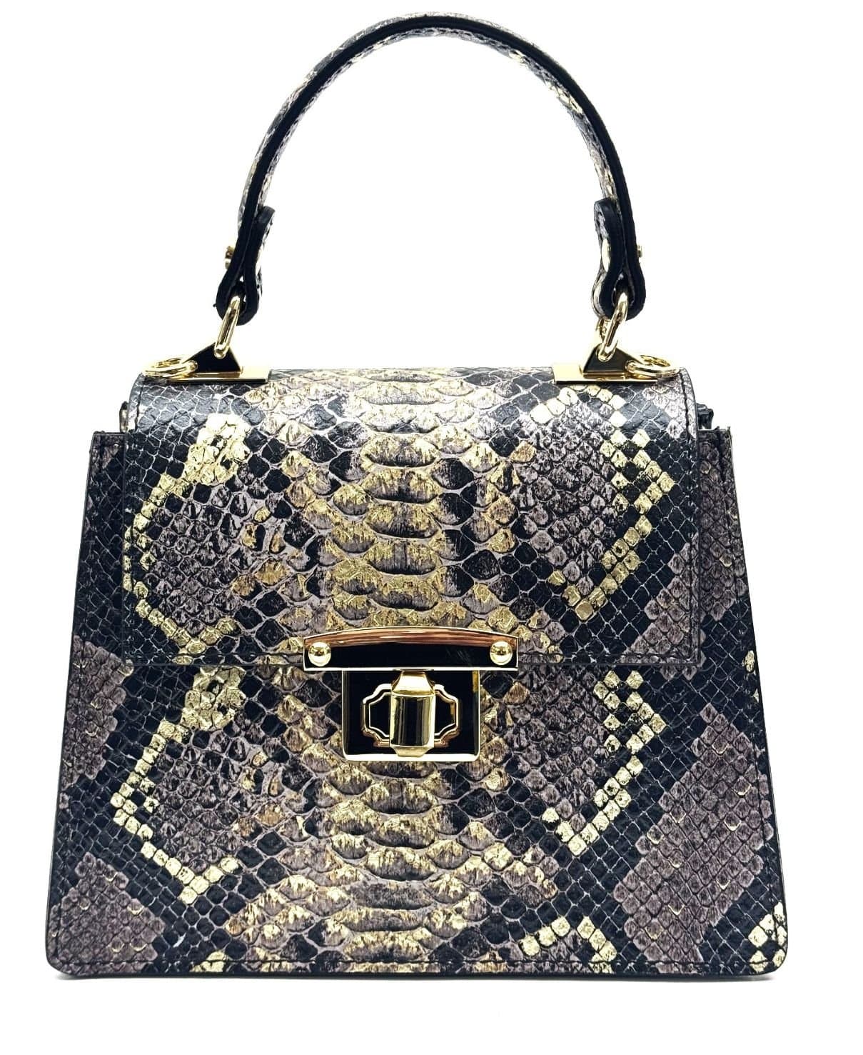 Borsa small a mano / a tracolla da donna in vera pelle EVELINA, colore ORO / VIOLA, CHIAROSCURO, Made in Italy