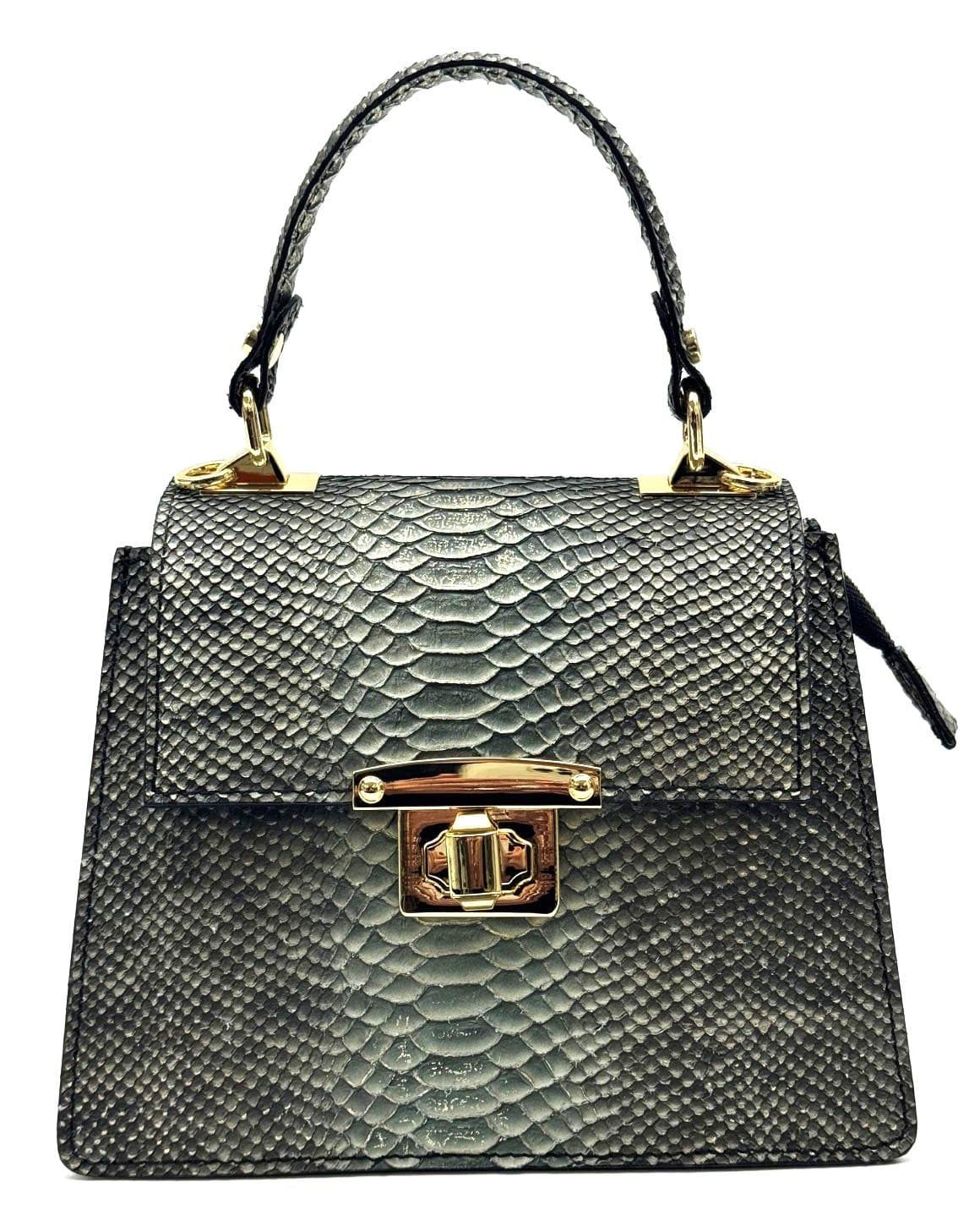 Borsa piccola a mano / a tracolla da donna in vera pelle EVELINA, colore ROCCIA N2, CHIAROSCURO, Made in Italy