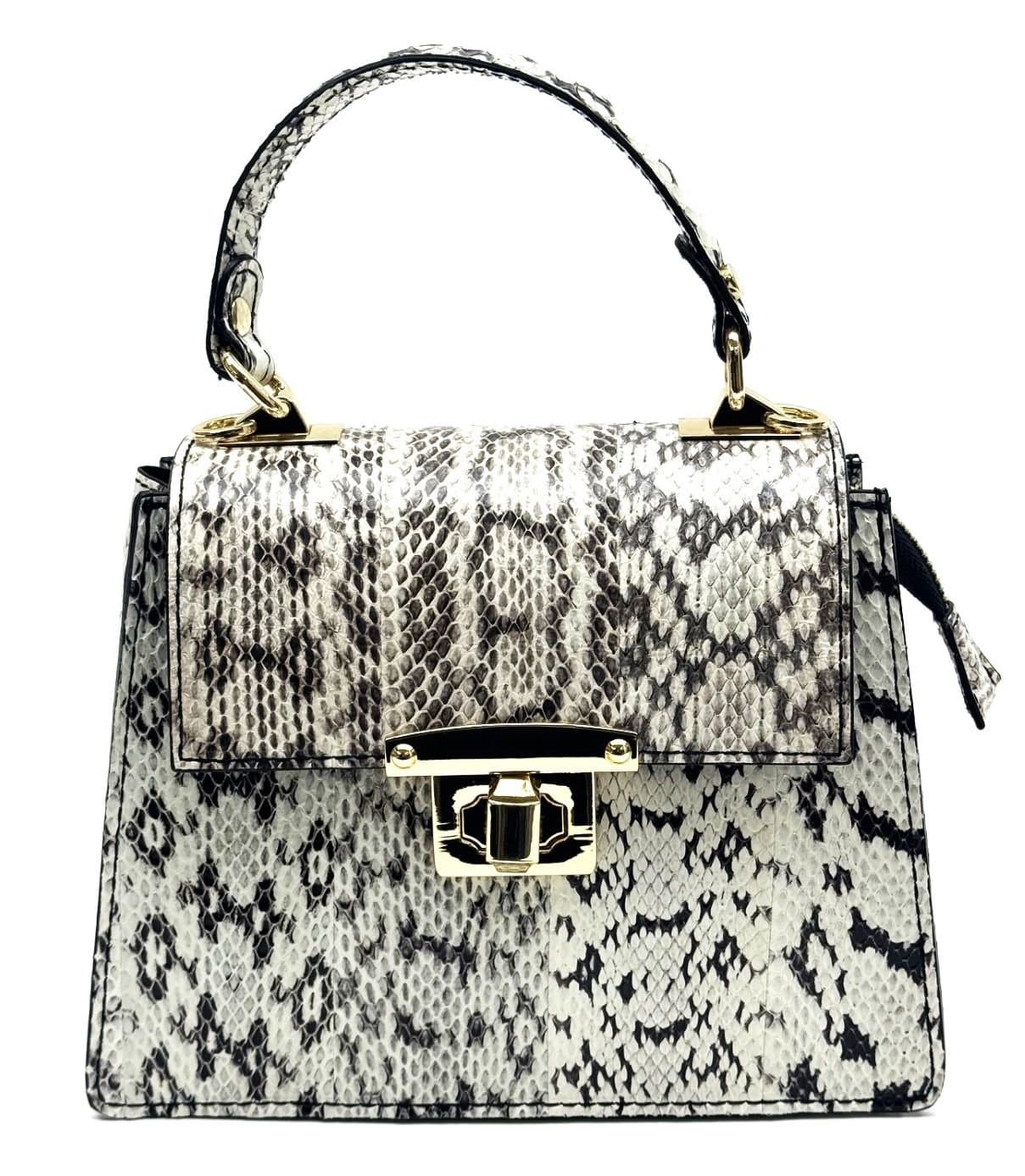 Borsa piccola a mano / a tracolla da donna in vera pelle EVELINA, colore ROCCIA N3, CHIAROSCURO, Made in Italy