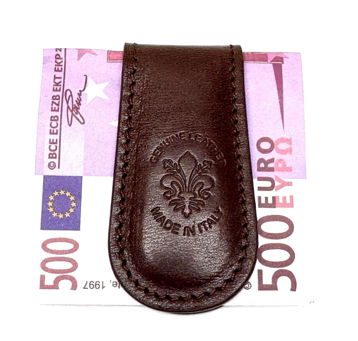MIKE genuine leather money clip, brown color, CHIAROSCURO, Made in Italy.
