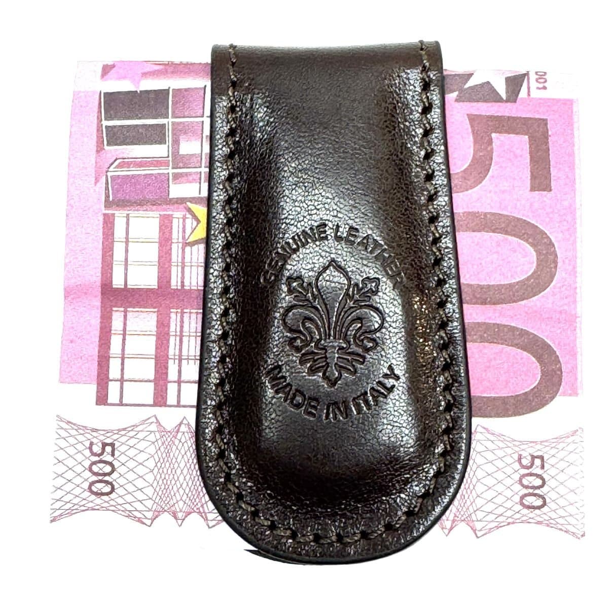 MIKE genuine leather money clip, BLACK, CHIAROSCURO color, Made in Italy.