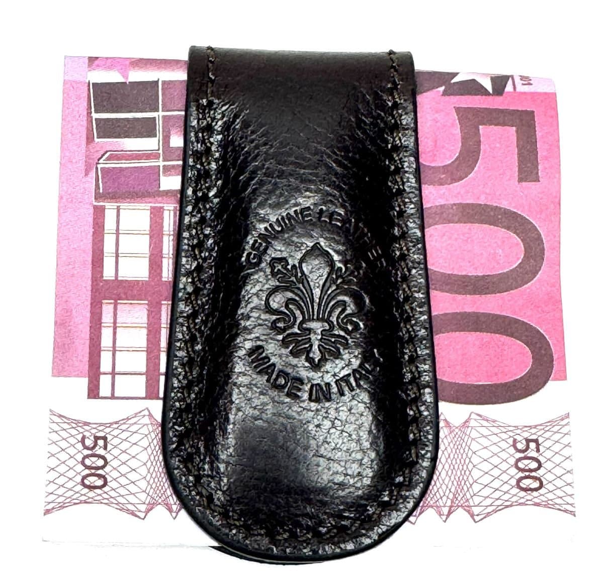 MIKE genuine leather money clip, black color, CHIAROSCURO, Made in Italy.