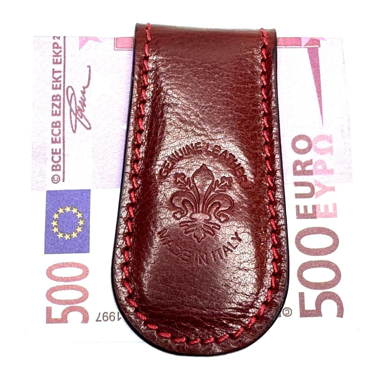 MIKE genuine leather money clip, RED, CHIAROSCURO color, Made in Italy.