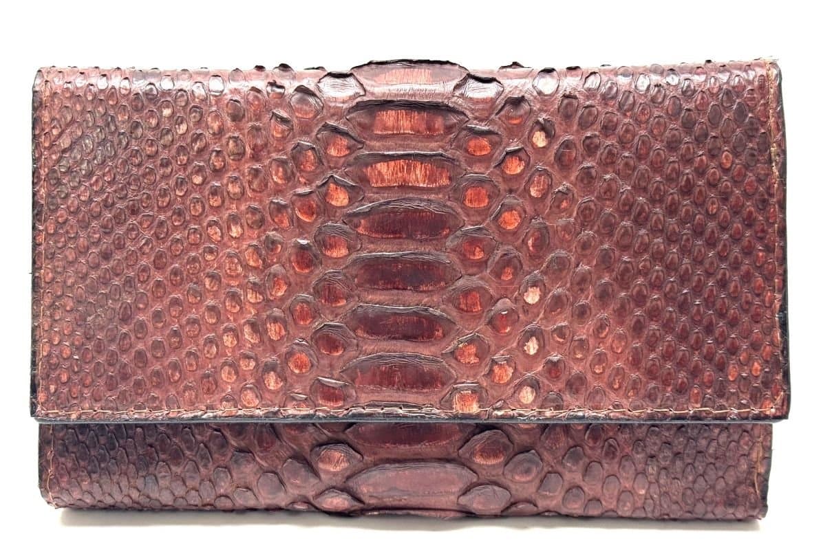 Genuine python skin wallet for woman GERBERA, CITES, BROWN colour, SANTINI, MADE IN ITALY